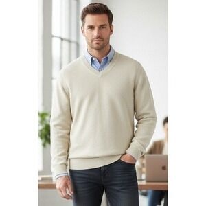 Toscano V-Neck Sweater‎ Men's 2XL Pullover Dadcore Cotton Rayon Knit Minimalist